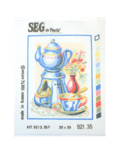 Kit petit point cafetera con tazas